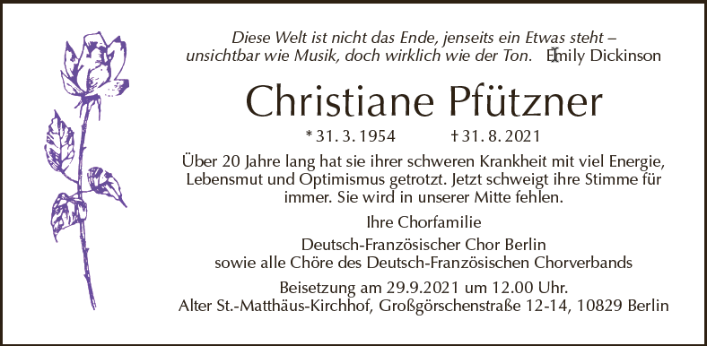 Traueranzeige Christiane Pfützner